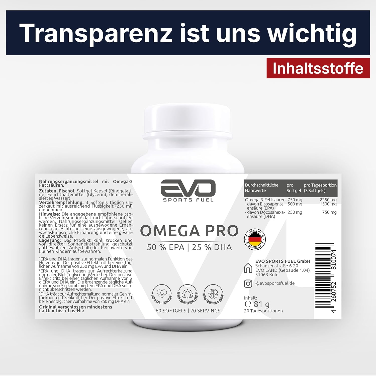 Thumbnail 6 de Omega 3 Pro – Premium Fischöl 2250 mg pro Tagesdosis (1500 mg EPA / 750 mg DHA) in Triglycerid-Form, 60 Kapseln