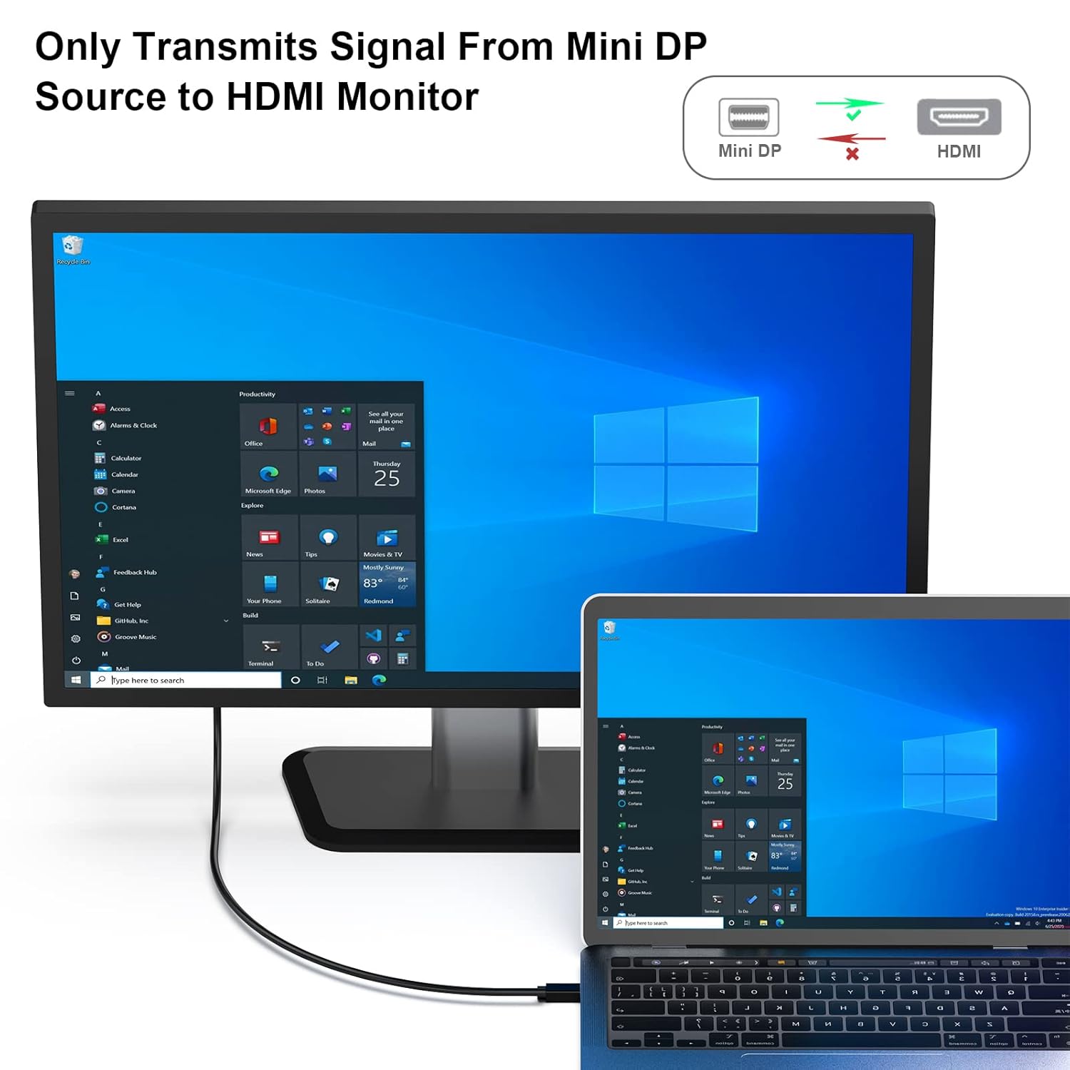 Detalle de BENFEI Mini DisplayPort to HDMI Cable: 3 Metre, Thunderbolt-Compatible (Mac/Surface/Dock Use)