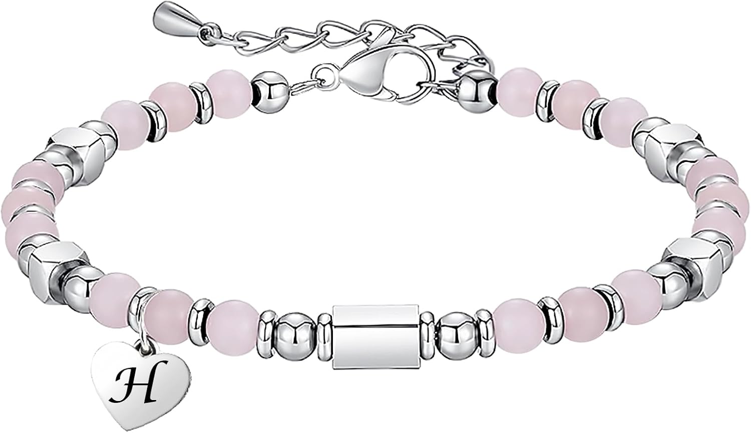 Detalle de HAYOUWAY Rosenquarz Armband Buchstaben 4 mm