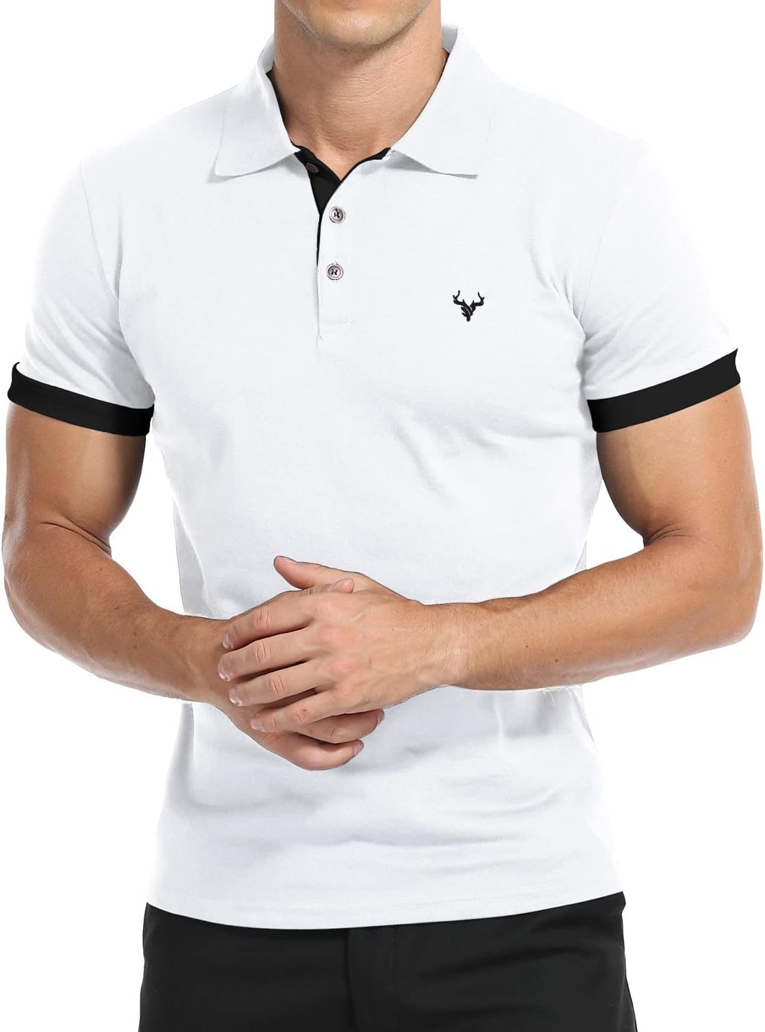 Detalle 2 de KUYIGO Herren Kurzarm-Poloshirt mit gesticktem Hirschkopf (Slim Fit) aus Baumwolle