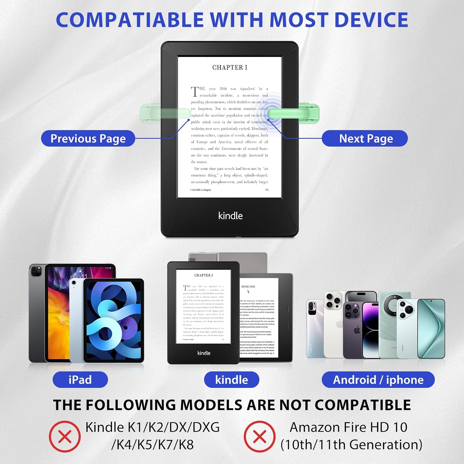 Detalle de Upgraded Remote Control Page Turner Ring for Kindle Paperwhite, Oasis, Scribe, Kobo and more (Green)