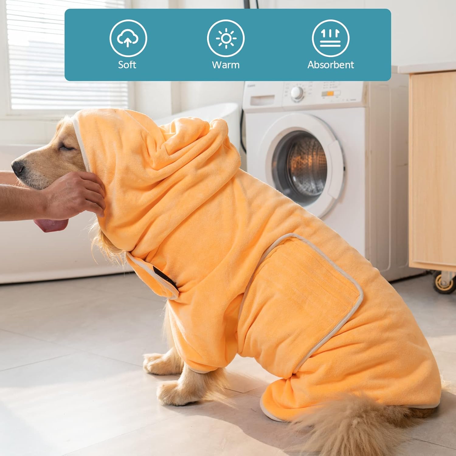 Thumbnail 1 de Avont Dog Drying Coat Microfibre Bath Robe Towel with Hood & Belly Straps (XL) - Yellow