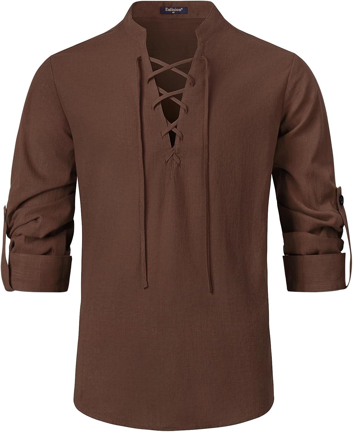 Thumbnail 6 de Enlision Men's Linen Shirt Classic Lace Up Long Sleeve – Vintage Medieval Inspired