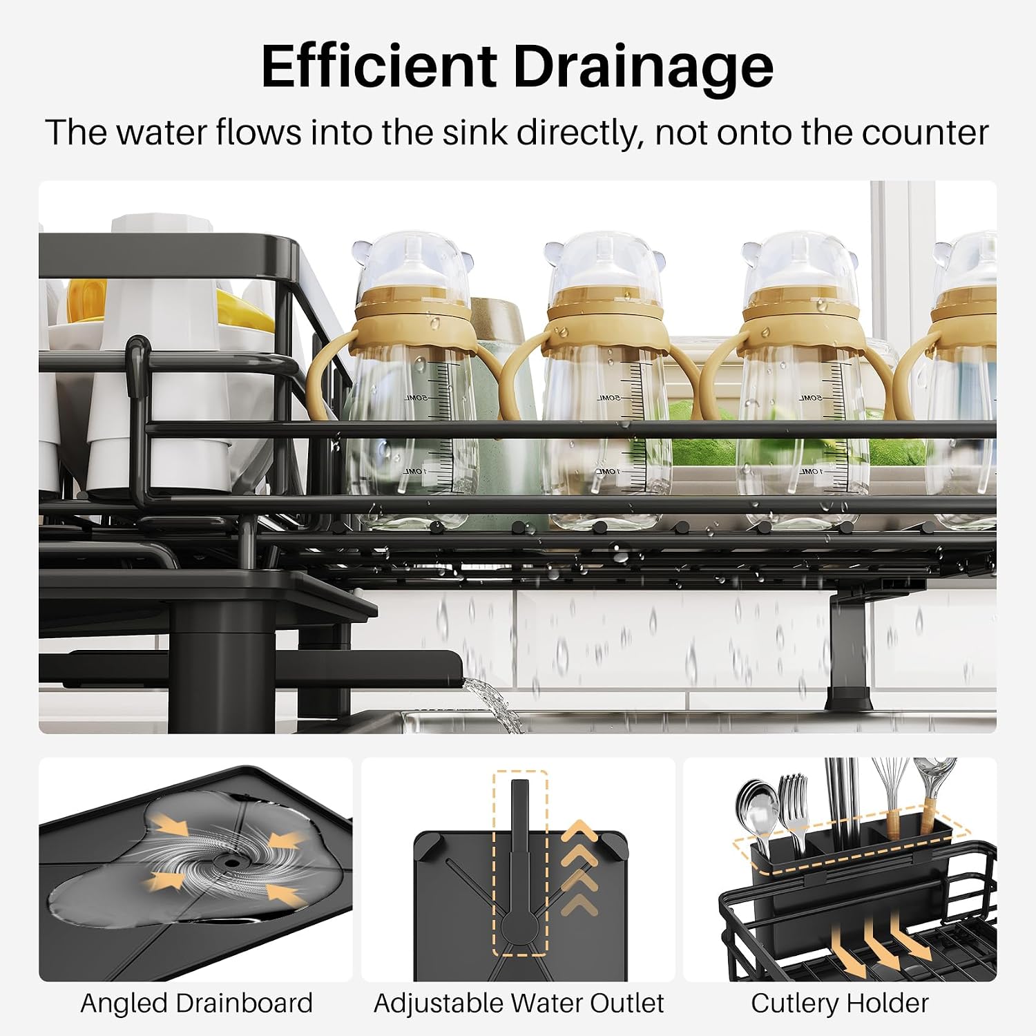 Thumbnail 4 de SNTD SN-YYC1T-EV Expandable Dish Drying Rack, Black Stainless Steel