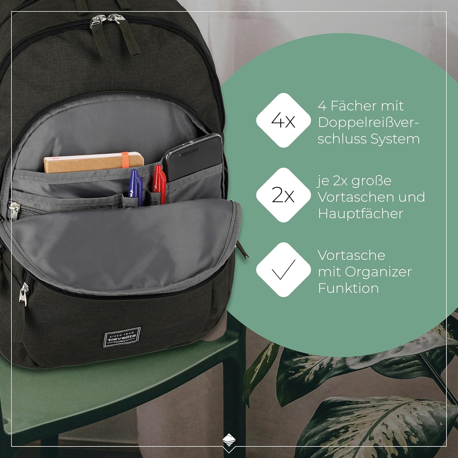 Detalle de Travelite BASICS Handgepäck-Rucksack mit Laptopfach 15,6 Zoll (22 Liter)
