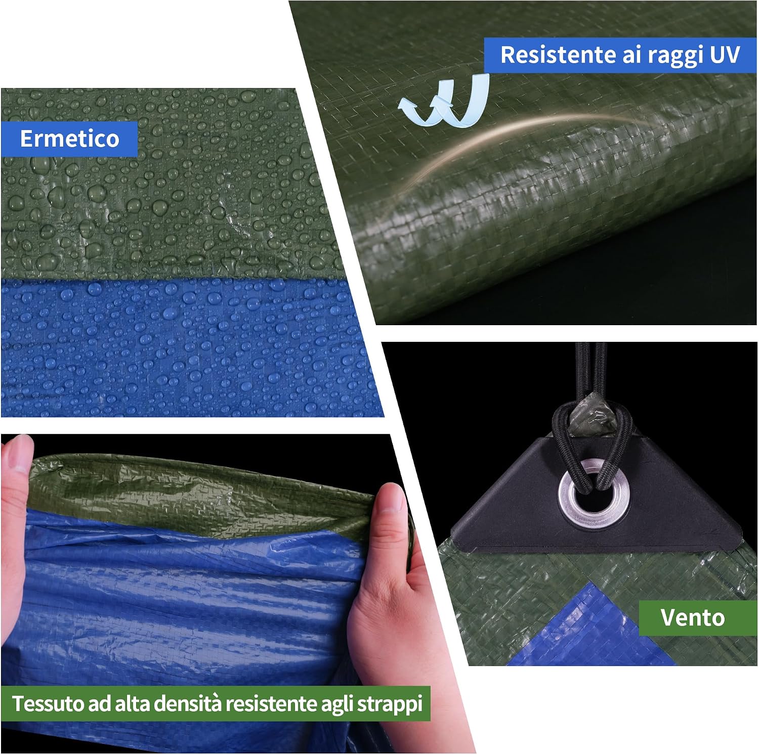 Detalle de COVALL Telone in plastica antipioggia 2x2m – telo impermeabile HDPE 70 g/m², verde/blu, protezione UV