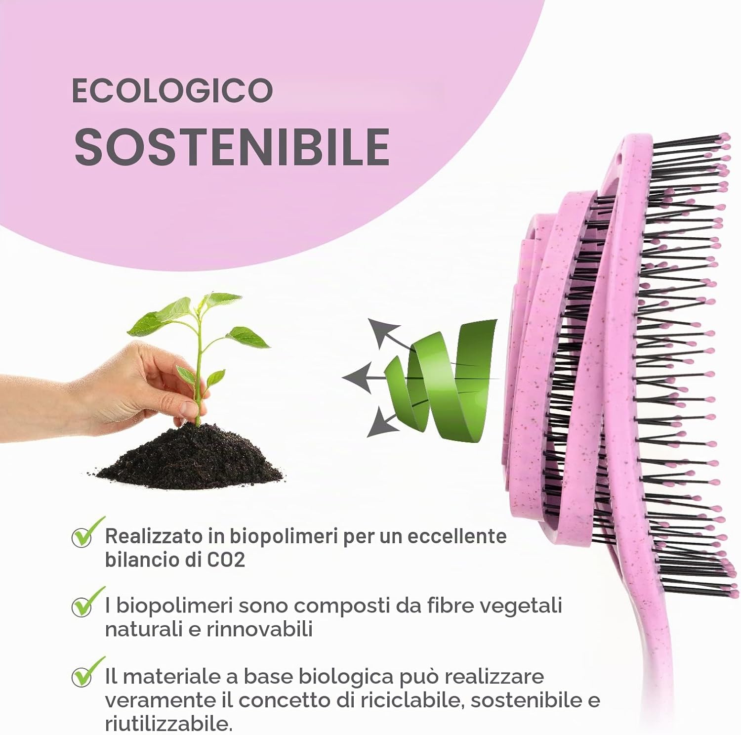Detalle de Spazzola Districante per Capelli Biodegradabile Vegana – Magenta Blush