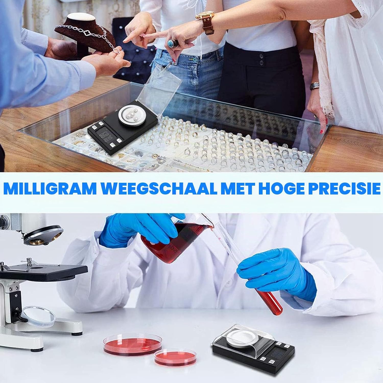 Detalle de UNIWEIGH milligramweegschaal 50 g/0,001 g met verlicht lcd-scherm