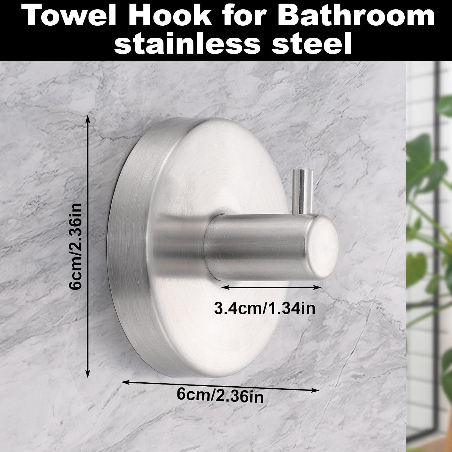Detalle de Dntorx Suction Cup Hooks (4 Pack) in Silver Stainless Steel for Bathroom & Shower Towel Hanging