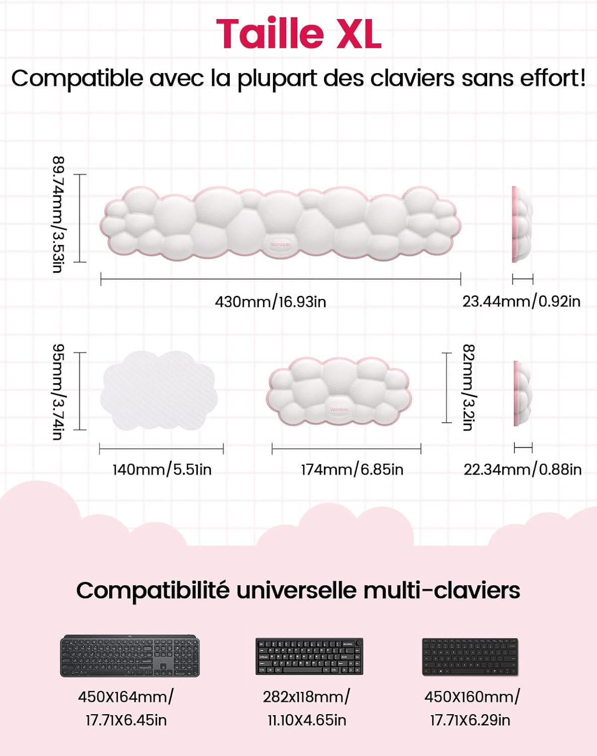 Thumbnail 6 de VAYDEER Repose-poignet Nuage – coussin ergonomique en mousse à mémoire de forme bicolore blanc & rose