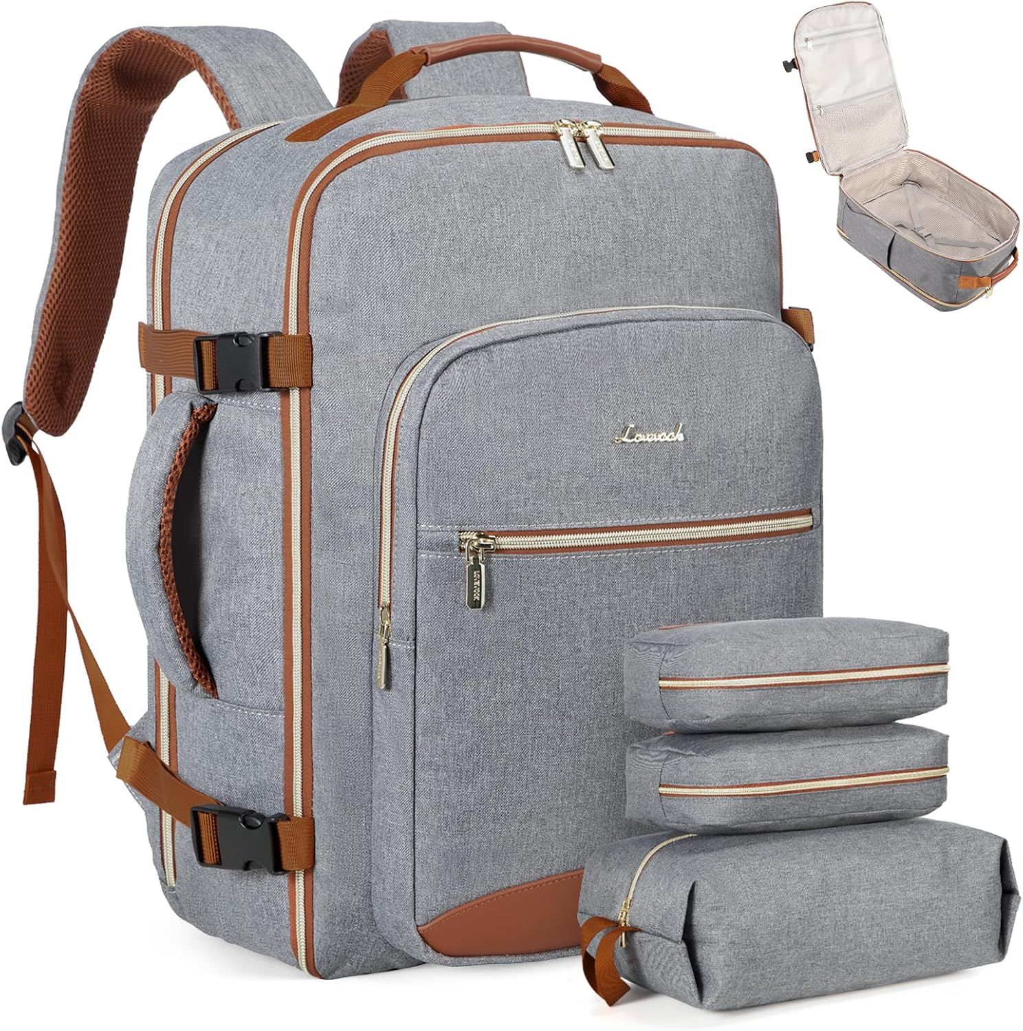 Detalle de LOVEVOOK 40L Travel Backpack for Women & Men – Airline-Approved Carry-On with 3 Packing Cubes