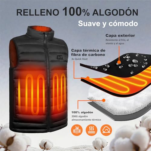 Detalle 2 de seenlast chaleco calefactable para hombre con batería de 10.000 mAh y 4 zonas