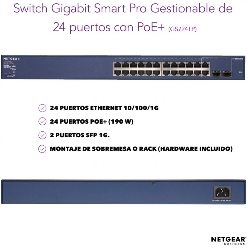 Detalle 2 de Netgear GS724TP-200EUS Switch ProSAFE 24 Puertos Gigabit PoE
