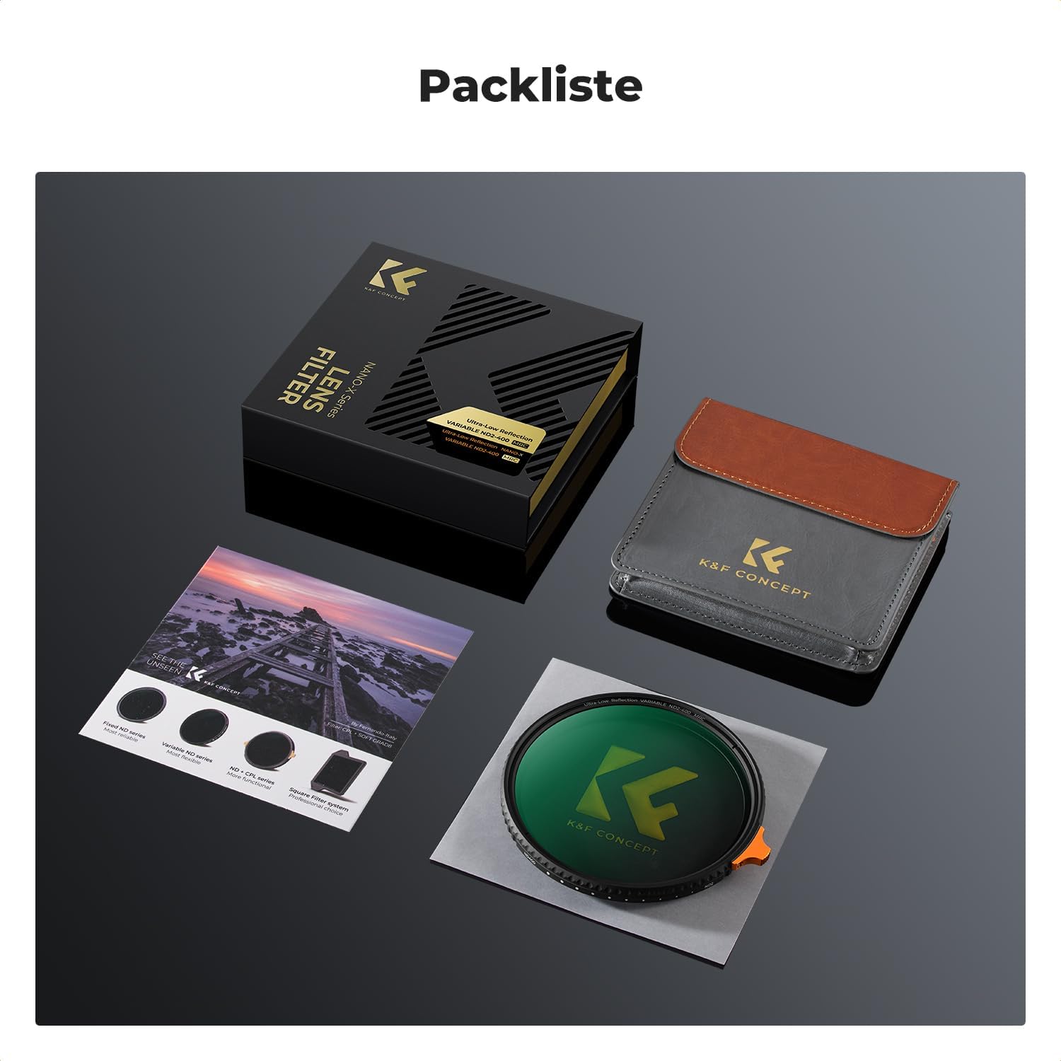Thumbnail 6 de K&F CONCEPT Ultra-niedrige Reflexion ND Filter 77mm – Variabler ND2-400 (1–9 Blendenstufen), Nano Xcel
