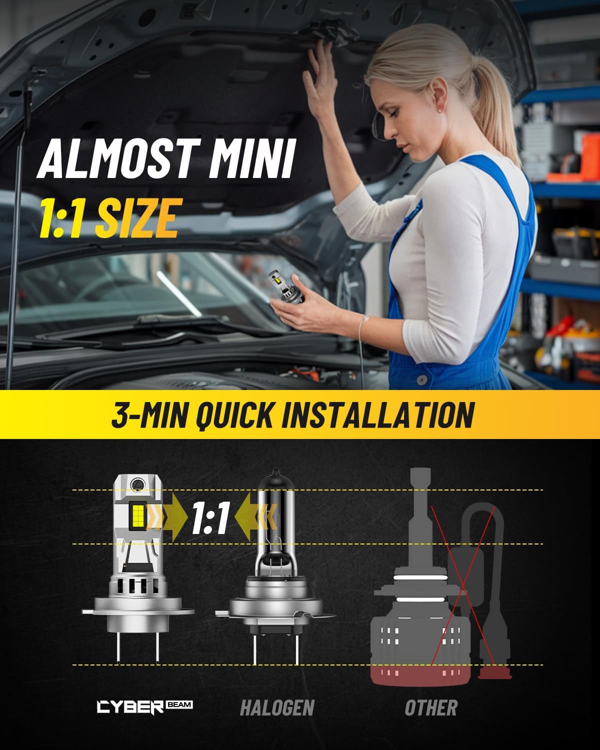 Thumbnail 3 de CYBERBEAM H7 LED Headlight Bulb (90W, 6500K) – Fanless, Canbus ready, Plug & Play (Pack of 2)