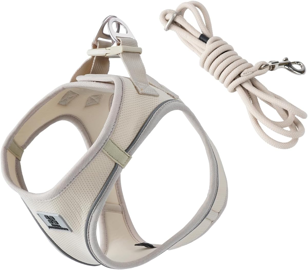 Detalle de Small Combination Dog Harness and Leash Set – Beige, Size L, for Small to Medium Dogs and Cats
