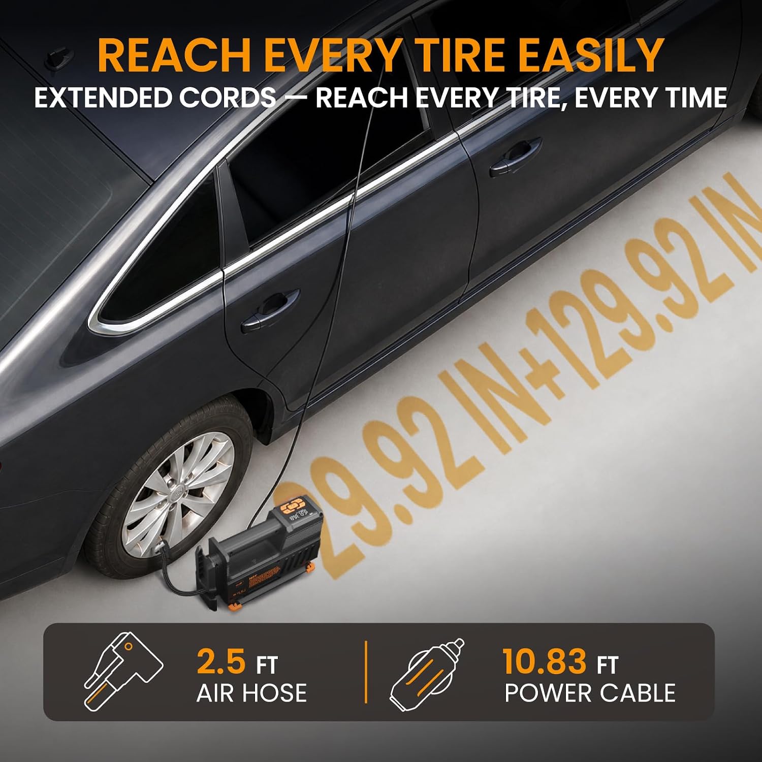 Thumbnail 5 de TowerTop Tyre Inflator Air Compressor: 5X Faster, 12V Car Tyre Pump with Auto-Stop, LED Torch and Memory