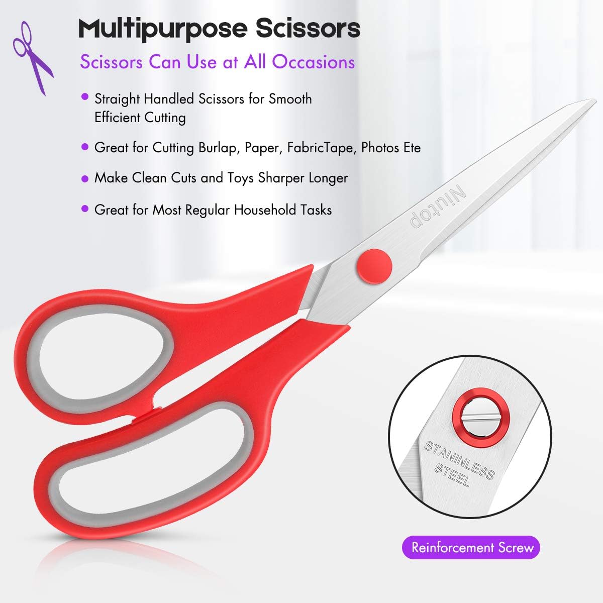 Detalle 2 de Niutop 663002 8-Inch Multipurpose Scissors, 25-Pack, Ambidextrous Handles