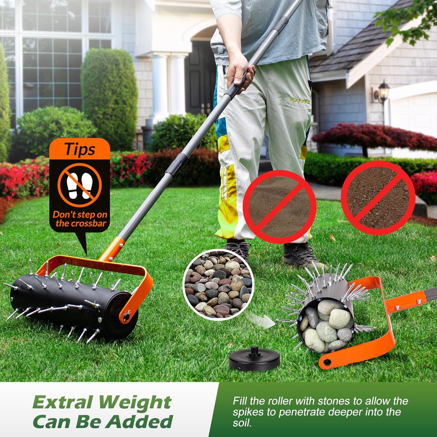 Thumbnail 6 de Walensee Rolling Lawn Aerator: Heavy Duty Manual Spike Aerator with 42 Spikes and 71" Adjustable Handle