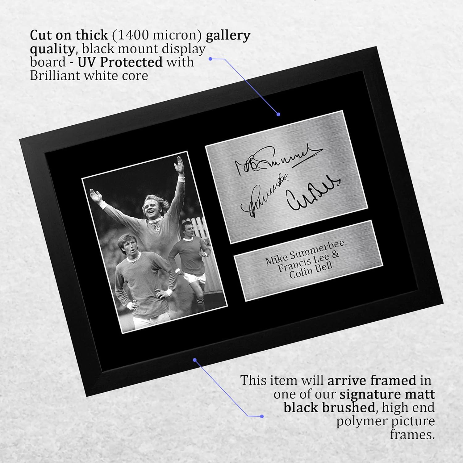 Thumbnail 2 de HWC Trading FR A4 Signed Manchester City Photo of Mike Summerbee, Francis Lee & Colin Bell (Framed, A4)