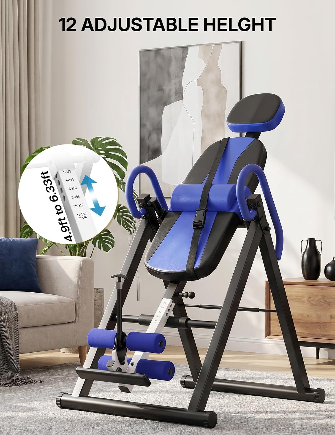 Detalle de YOLEO Inversion Table for Back Stretching with Adjustable Lumbar Support