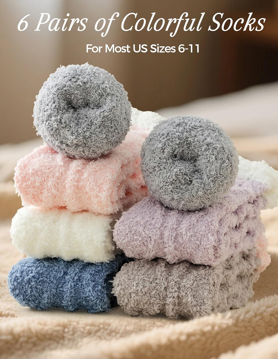 Thumbnail 4 de TEHOOK Fuzzy Socks Plush Sleeping Slipper Socks, 6 Pairs in Assorted Colors