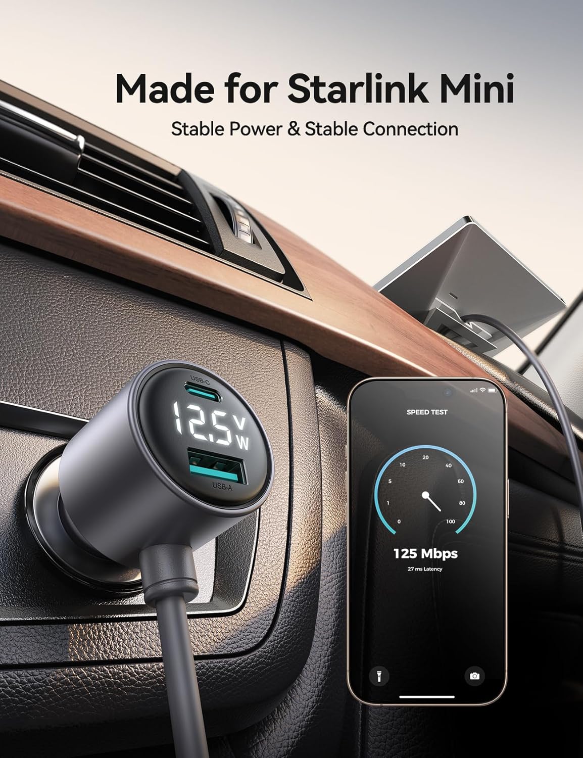 Detalle de JOYROOM JR-CL30 lite Starlink Mini Car Adapter with 10-ft Cable and Display