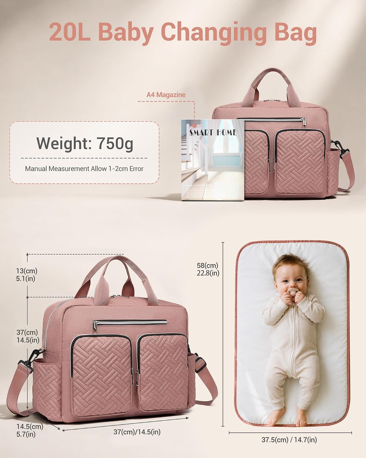 Detalle de Kono Baby Changing Bag: Multifunction Nappy Bags with Changing Mat and Insulated Pockets