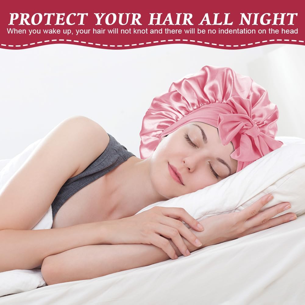 Thumbnail 6 de ACWOO 4328310 Satin Sleep Cap, Adjustable Double-Layer Pink
