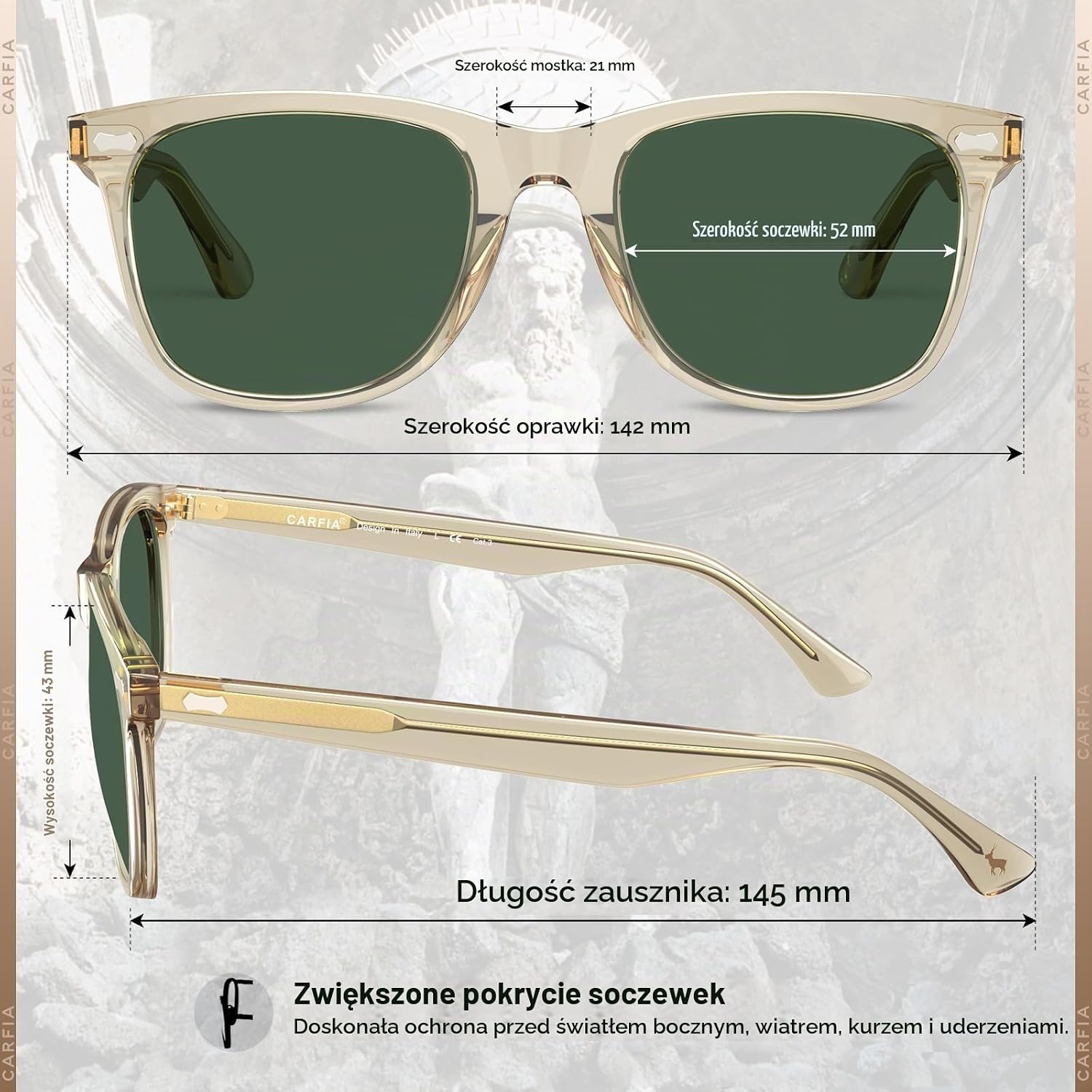 Detalle de CARFIA męskie okulary przeciwsłoneczne z polaryzacją UV400, kat. 3