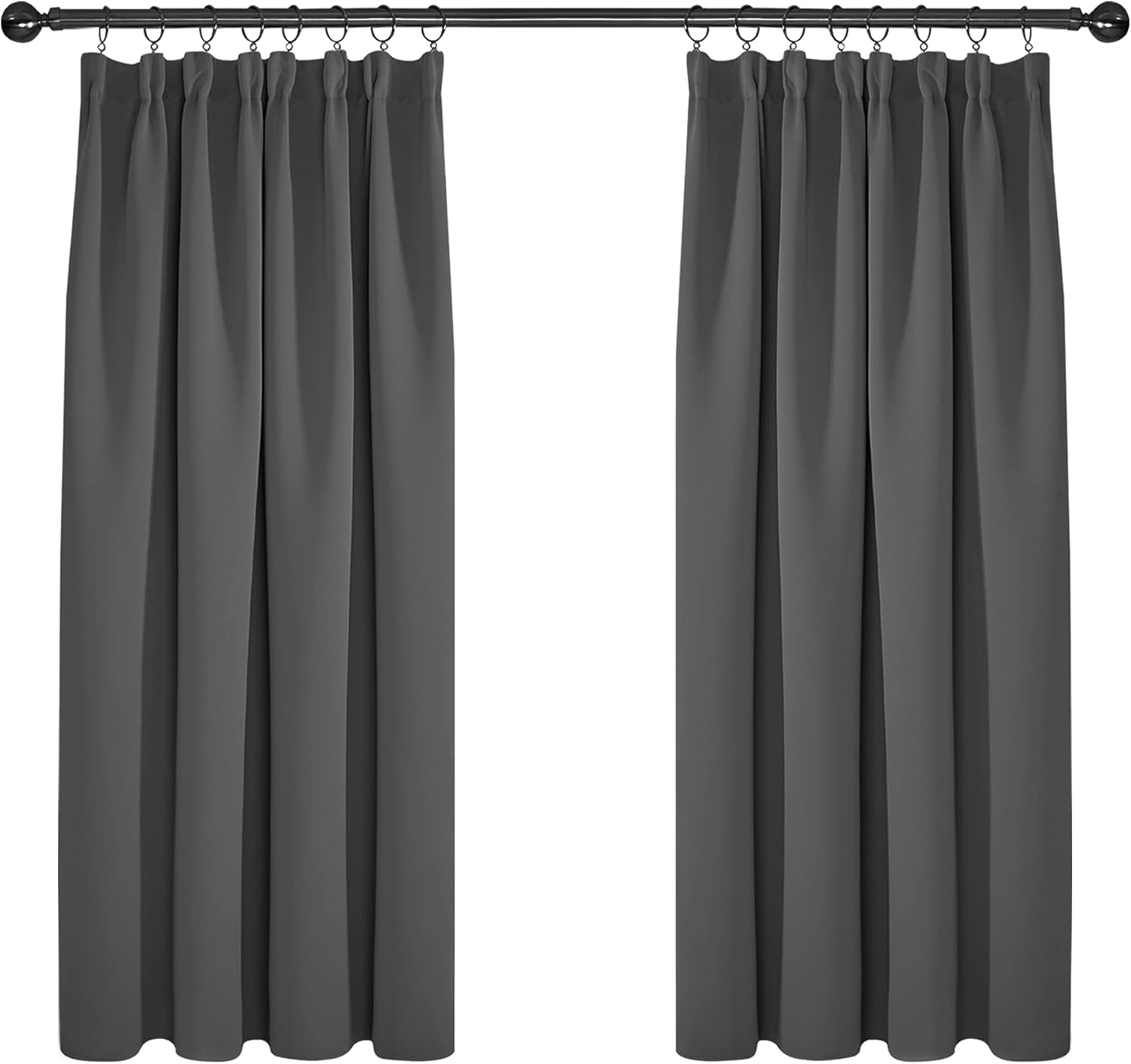 Detalle de Deconovo Super Soft Pencil Pleated Curtains – Dark Grey, 2 Panels (46 x 54), Blackout, Tape Top