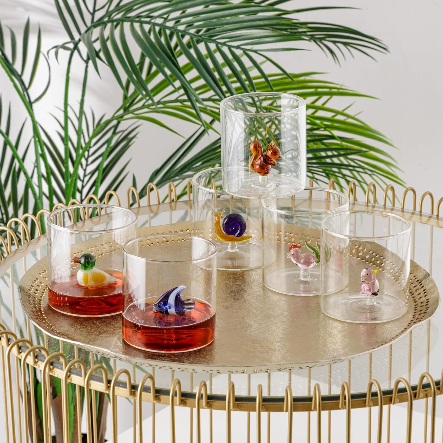 Detalle 2 de Baroni Home Set da 6 bicchieri in vetro borosilicato da 32 cl con animali, lavabili in lavastoviglie