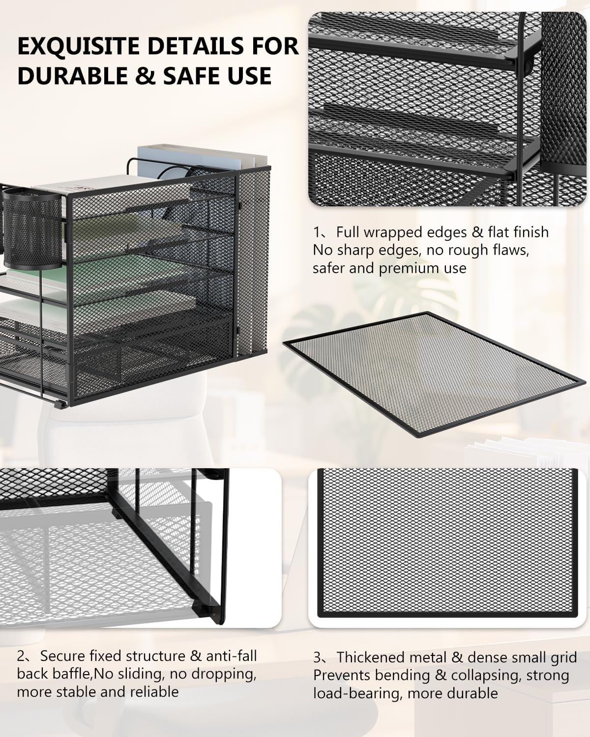 Detalle de WALI DO006DH-B 5-Tier Desk File Organizer with Drawer and Pen Holders