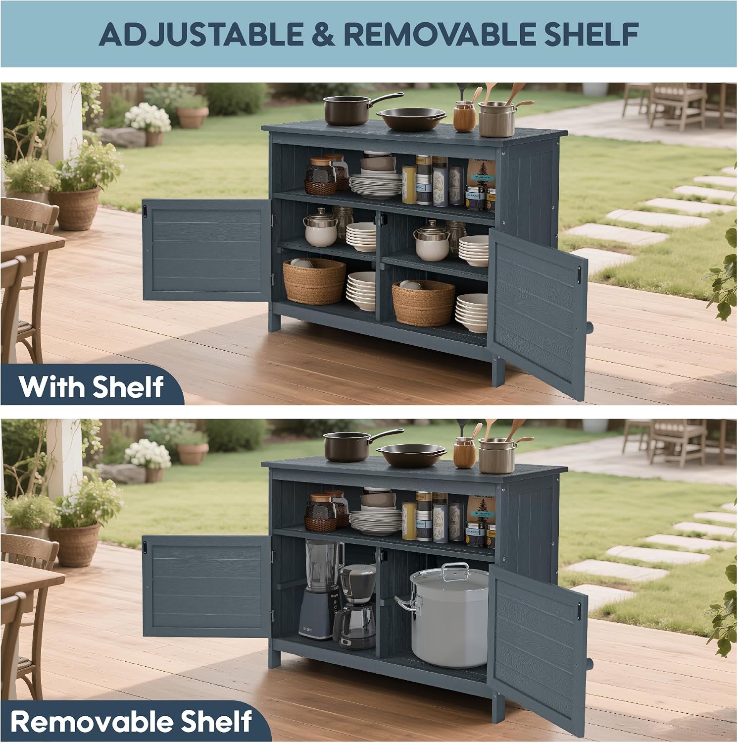 Detalle de Congfutt HIPS Outdoor Storage Cabinet, Gray, Magnetic Doors, 3 Shelves