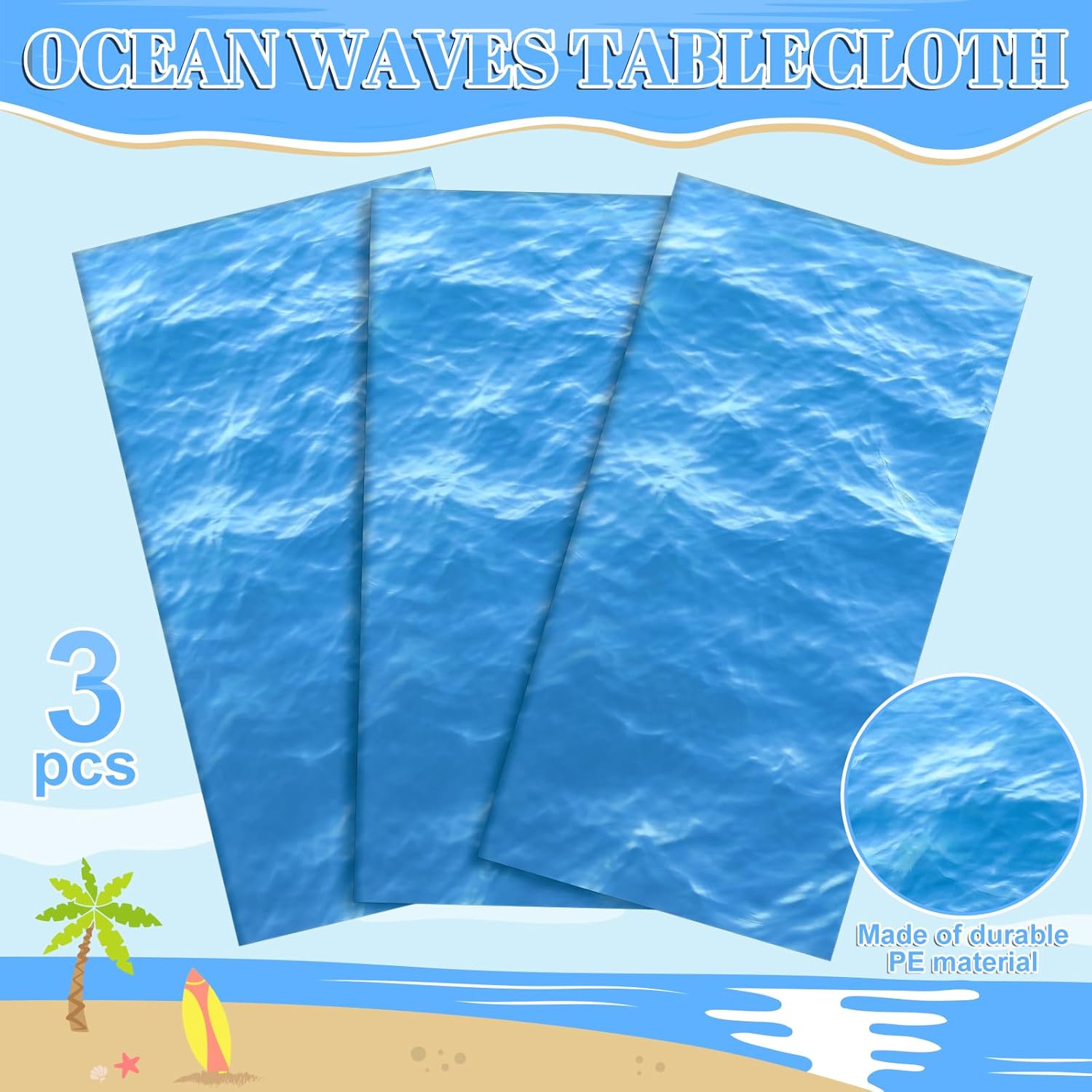 Thumbnail 2 de NatNarr 3-Pack Ocean Waves Disposable Plastic Tablecloths (54 x 108 in)