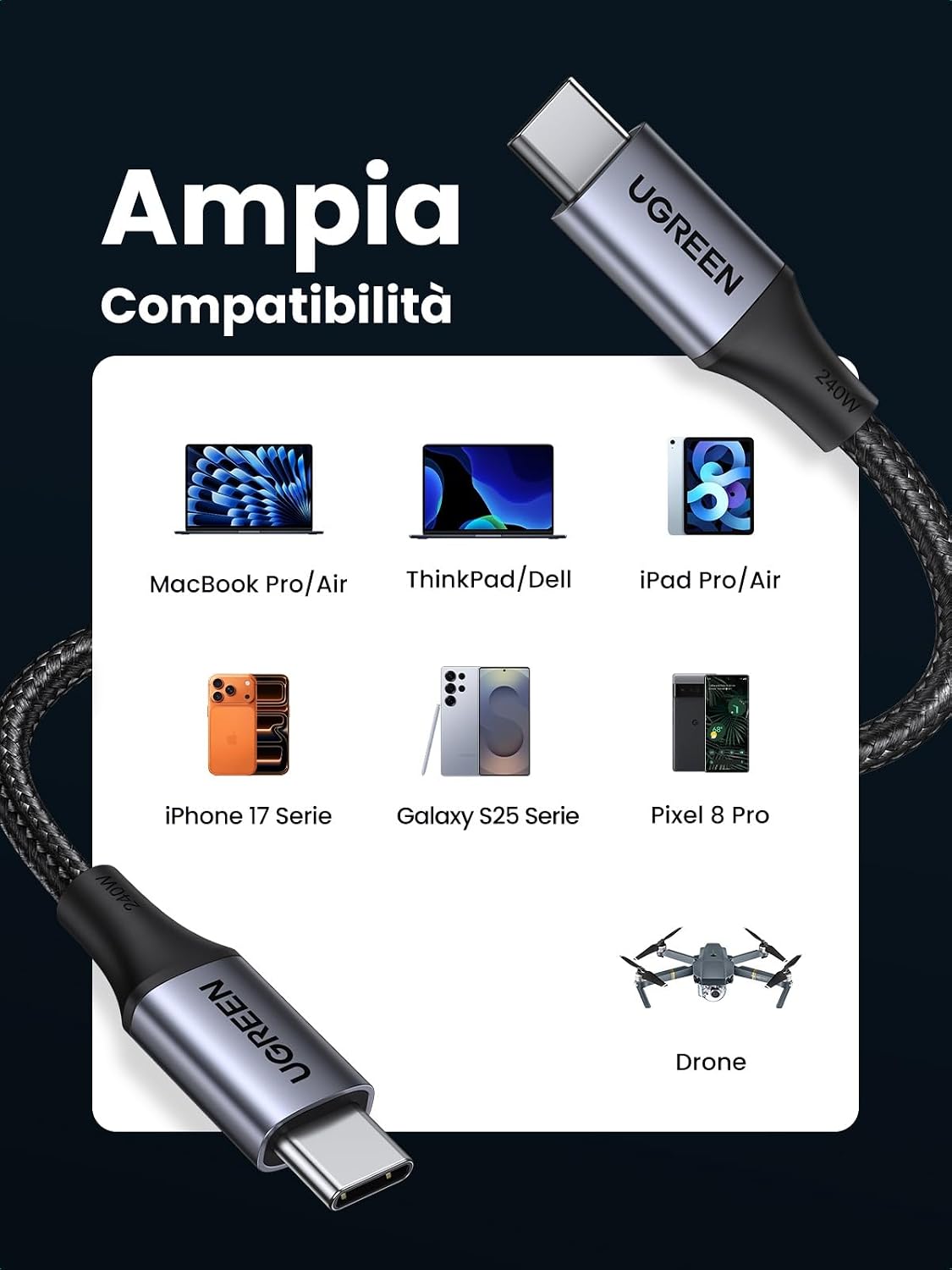 Detalle de UGREEN Cavo Type C a Micro USB 3.0 1 m: trasferimento rapido e ricarica sicura per SSD esterni e dispositivi Micro USB