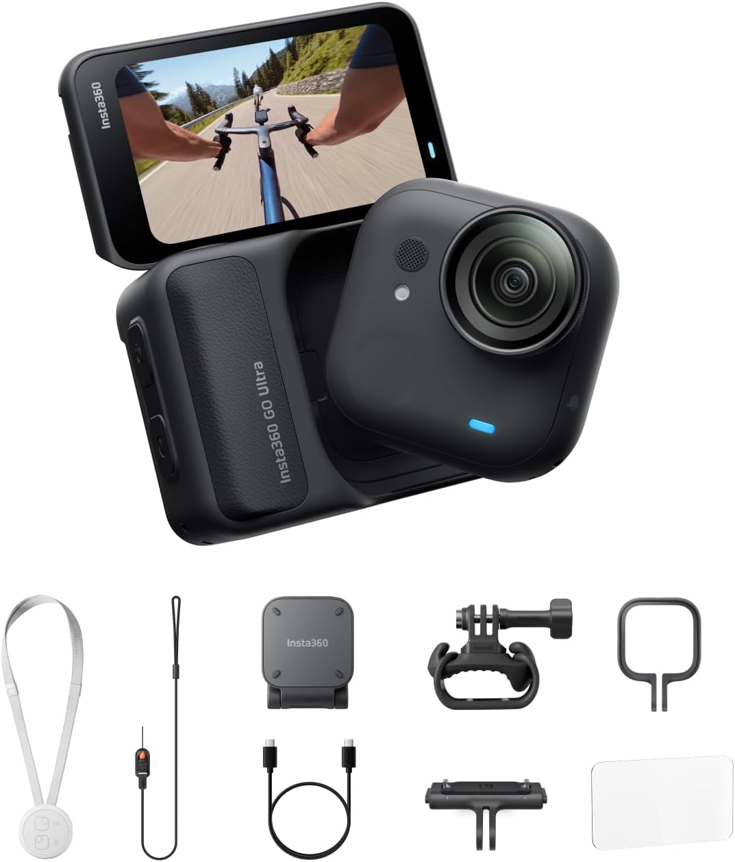 Detalle de Insta360 GO Ultra Pack Cyclisme Noir Minuit — Caméra 4K mains libres, légère et portable