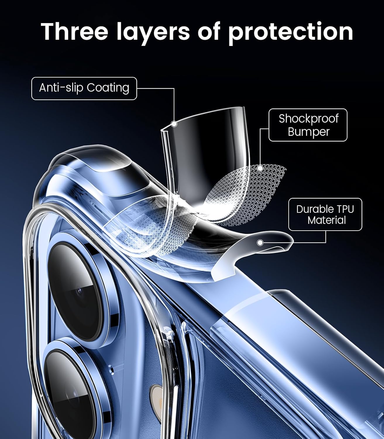 Detalle de Mkeke Clear iPhone 17 Case — Not-Yellowing, Military-Grade Drop Protection