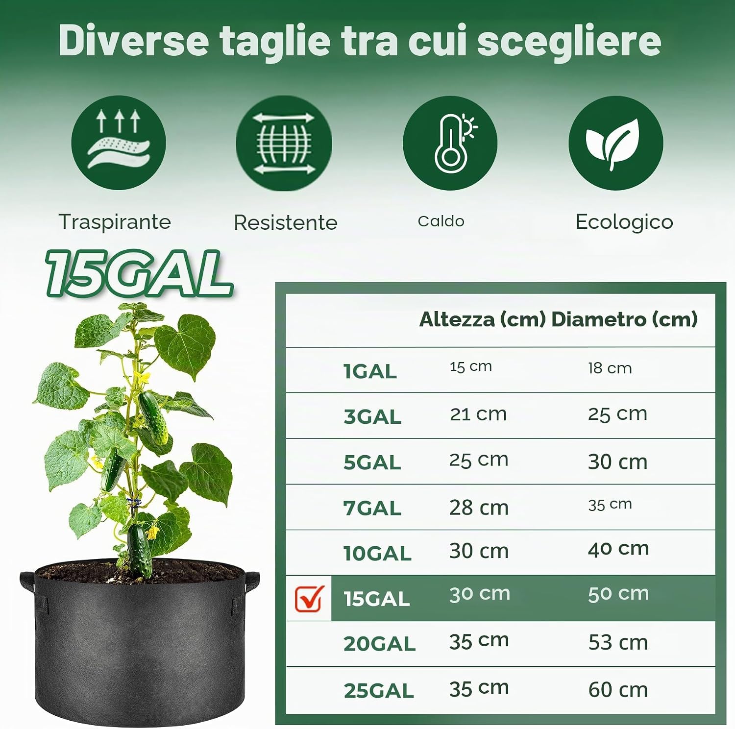 Thumbnail 1 de T4U Set 5 Grow Bag 56L: sacche per orto domestico per balcone e giardino, 5 pezzi