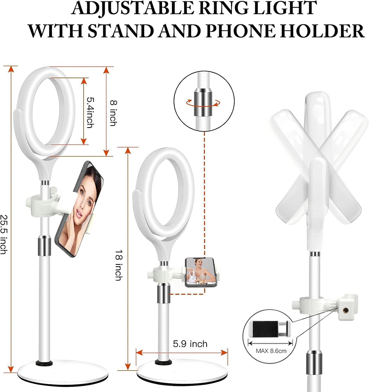 Thumbnail 4 de 8 inch Desk Ring Light with Stand 18–24 in