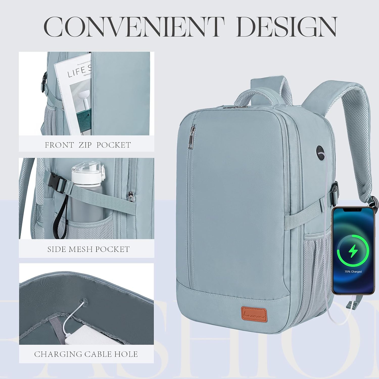 Detalle de Sac cabine Lossga 45x36x20 pour EasyJet – sac à dos antivol avec compartiment ordinateur 15,6 pouces