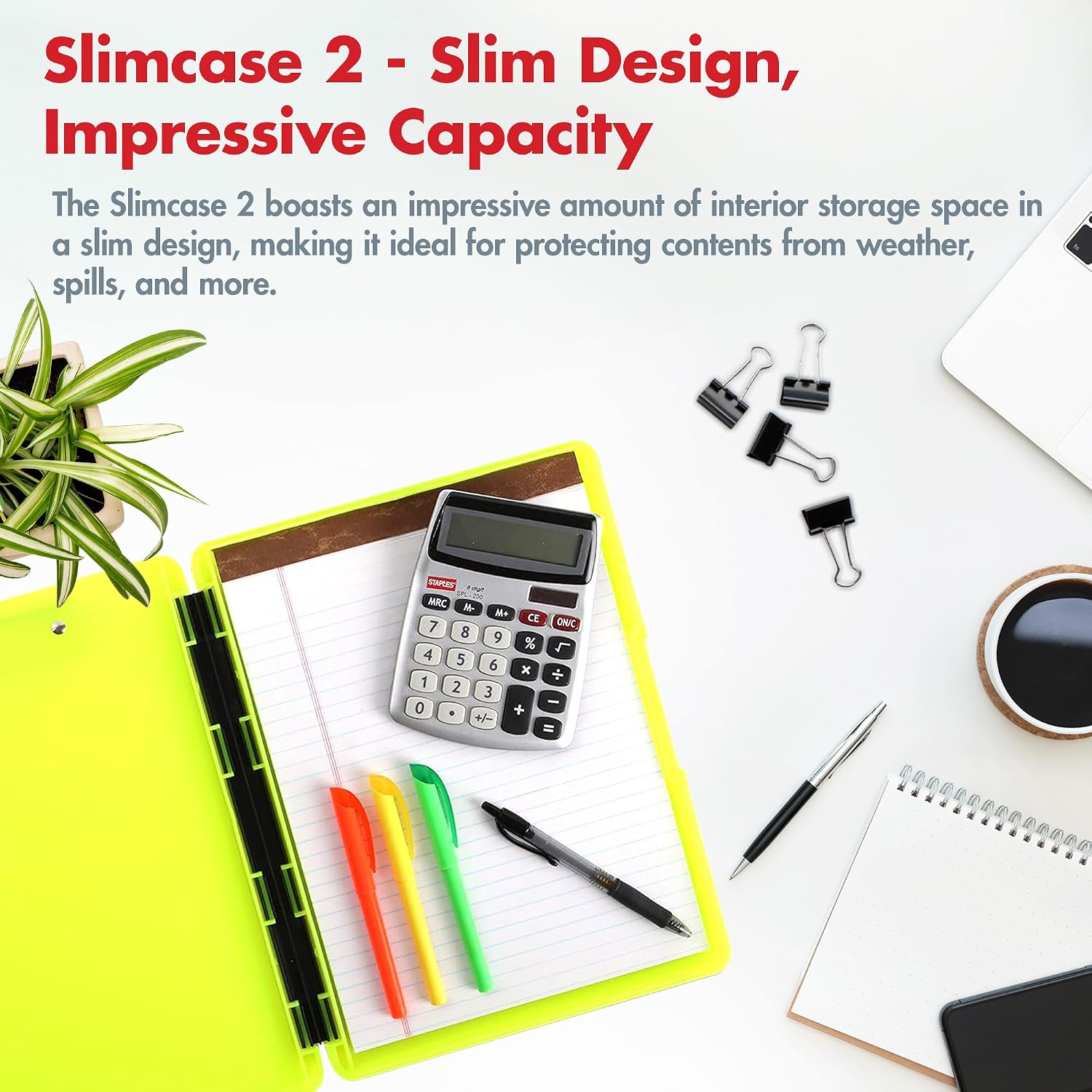 Detalle de Dexas Slimcase 2 収納付きクリップボード A4対応・サイドオープン・ネオンイエロー