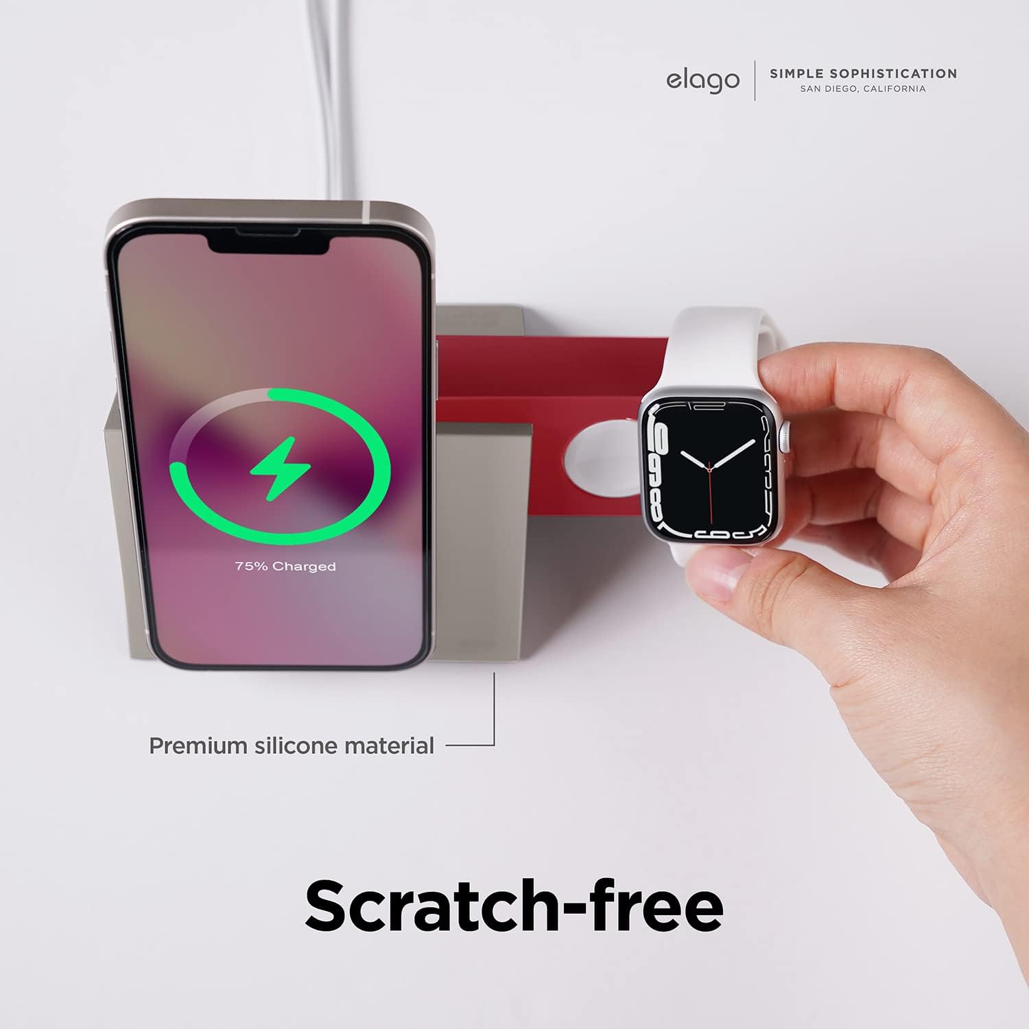 Thumbnail 5 de elago MS5 Duo Support de charge MagSafe + Apple Watch (Stone + Rouge) — charge téléphone et montre sur votre bureau