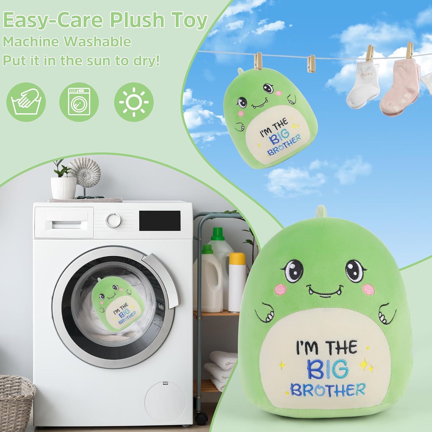 Thumbnail 3 de CozDazz Big Brother Dinosaur Stuffed Animal (10-inch green plush toy) – sibling announcement gift