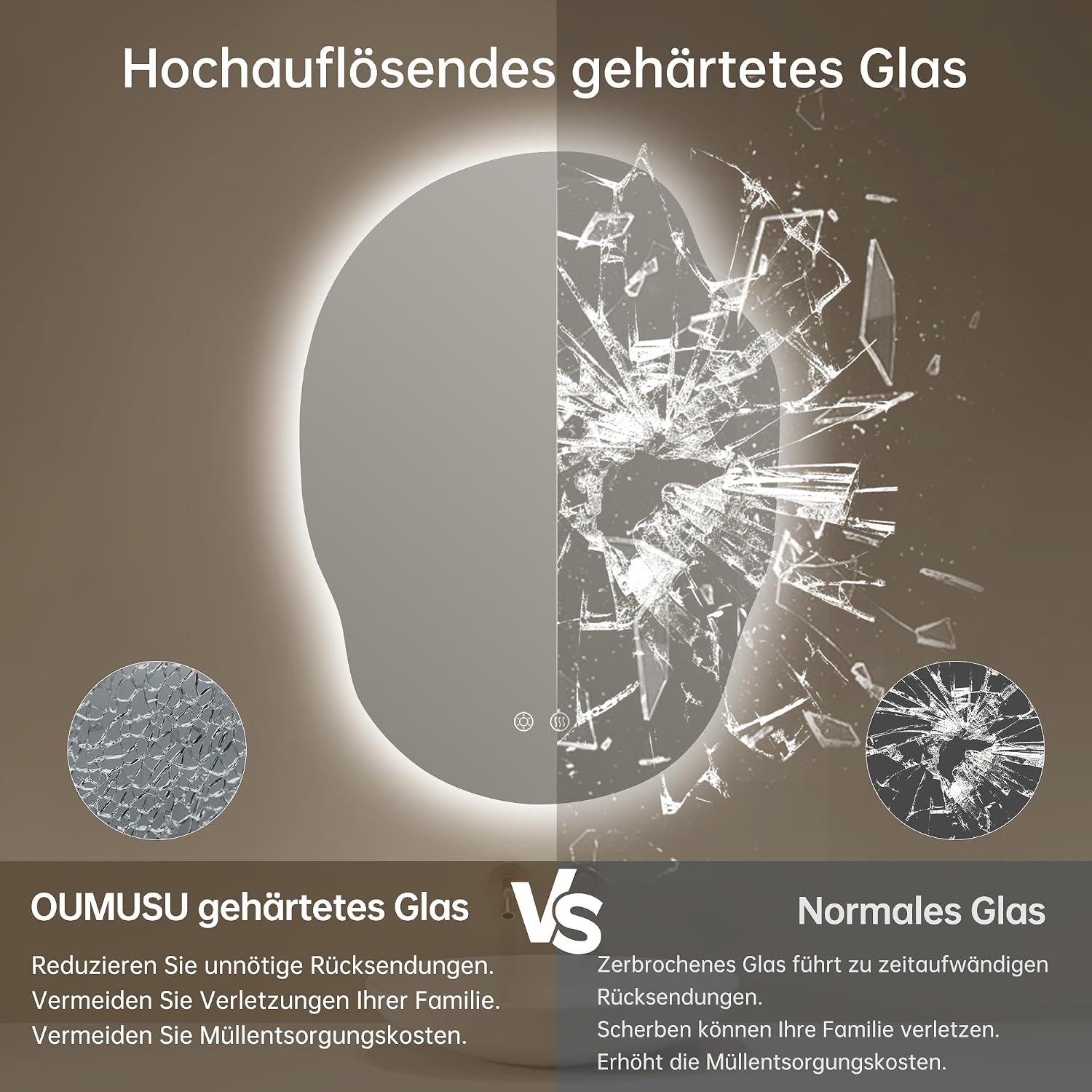 Thumbnail 6 de OUMUSU LED Badspiegel 60 x 80 cm mit Touch
