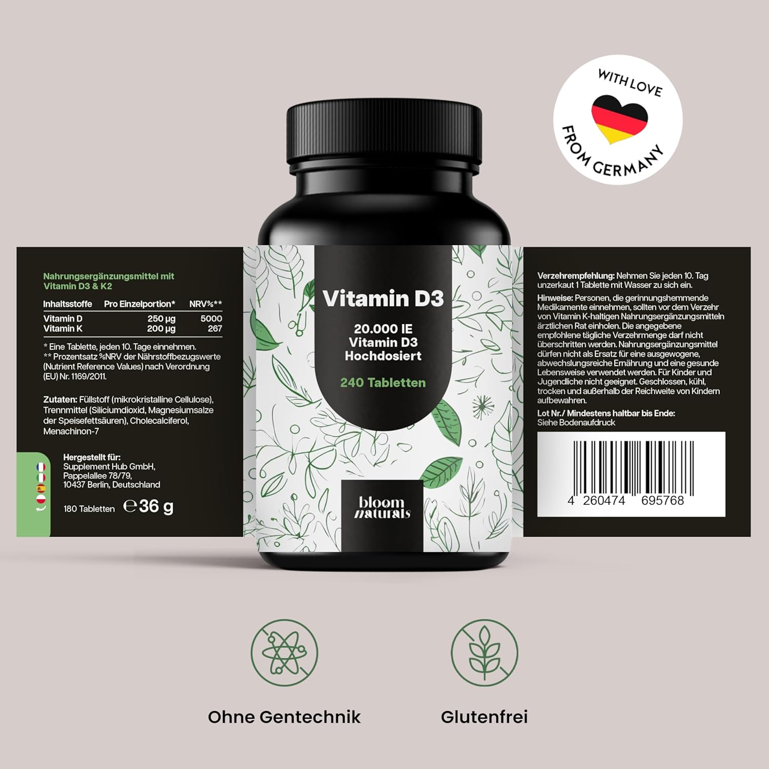 Thumbnail 6 de Vitamin D3 20.000 I.E. hochdosiert – 240 Tabletten, produziert in Deutschland