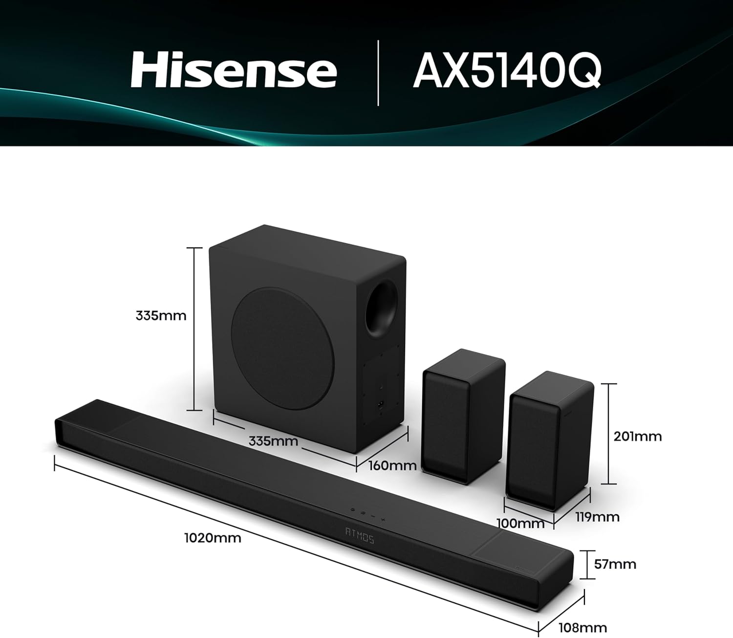 Thumbnail 2 de Hisense AX5140Q Soundbar 5.1.4 con Subwoofer Wireless: potenza e Dolby Atmos/DTS:X