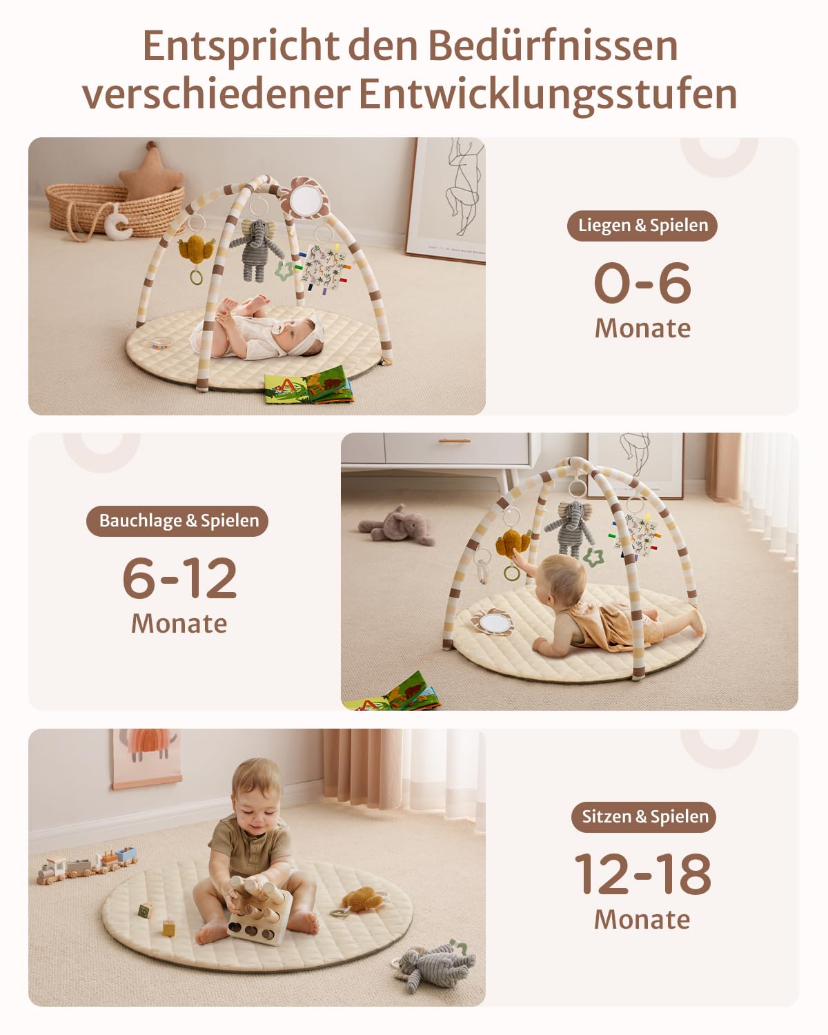 Thumbnail 3 de Blissful Diary Spielbogen Baby Spieldecke (85 × 85 cm) mit 6 abnehmbaren Spielzeugen – Beige