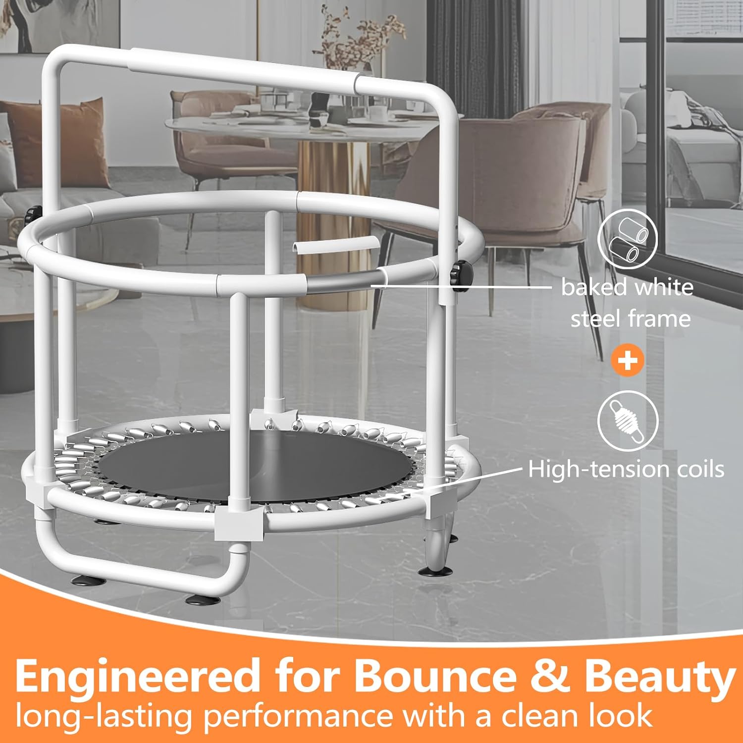 Thumbnail 5 de KINETRA 55" Kids Indoor Trampoline with Safety Net, Adjustable Gymnastics Bar & Toys (Ages 3+)