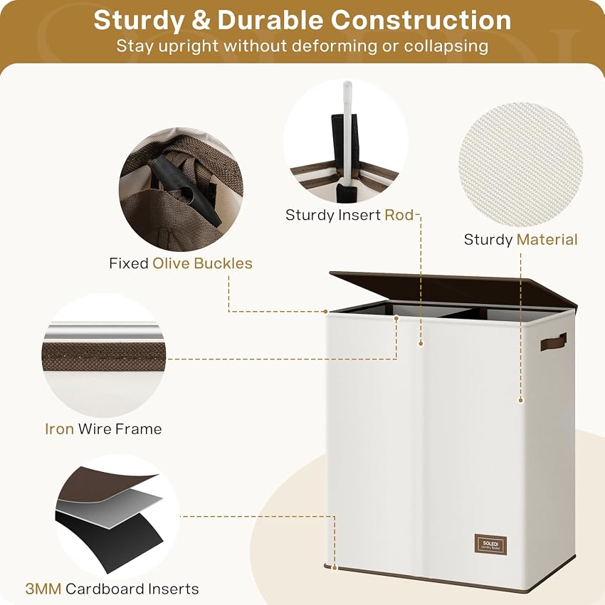 Thumbnail 4 de SOLEDI Luxury Double Laundry Hamper, Large